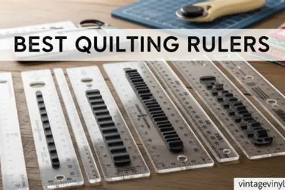 quilter aligning non-slip ruler on fabric with rotary cutter