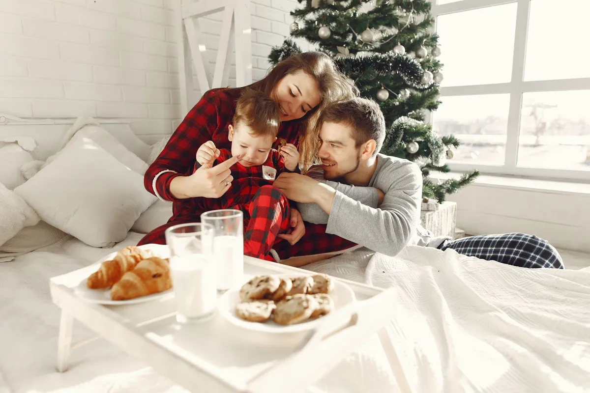 Family in Christmas pajamas
