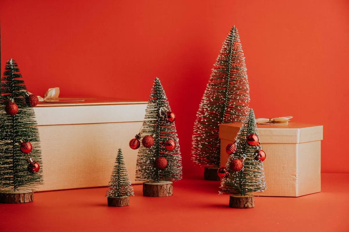 Christmas tree with a fabric tree skirt