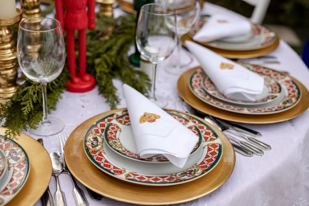 Red Christmas napkins on a table