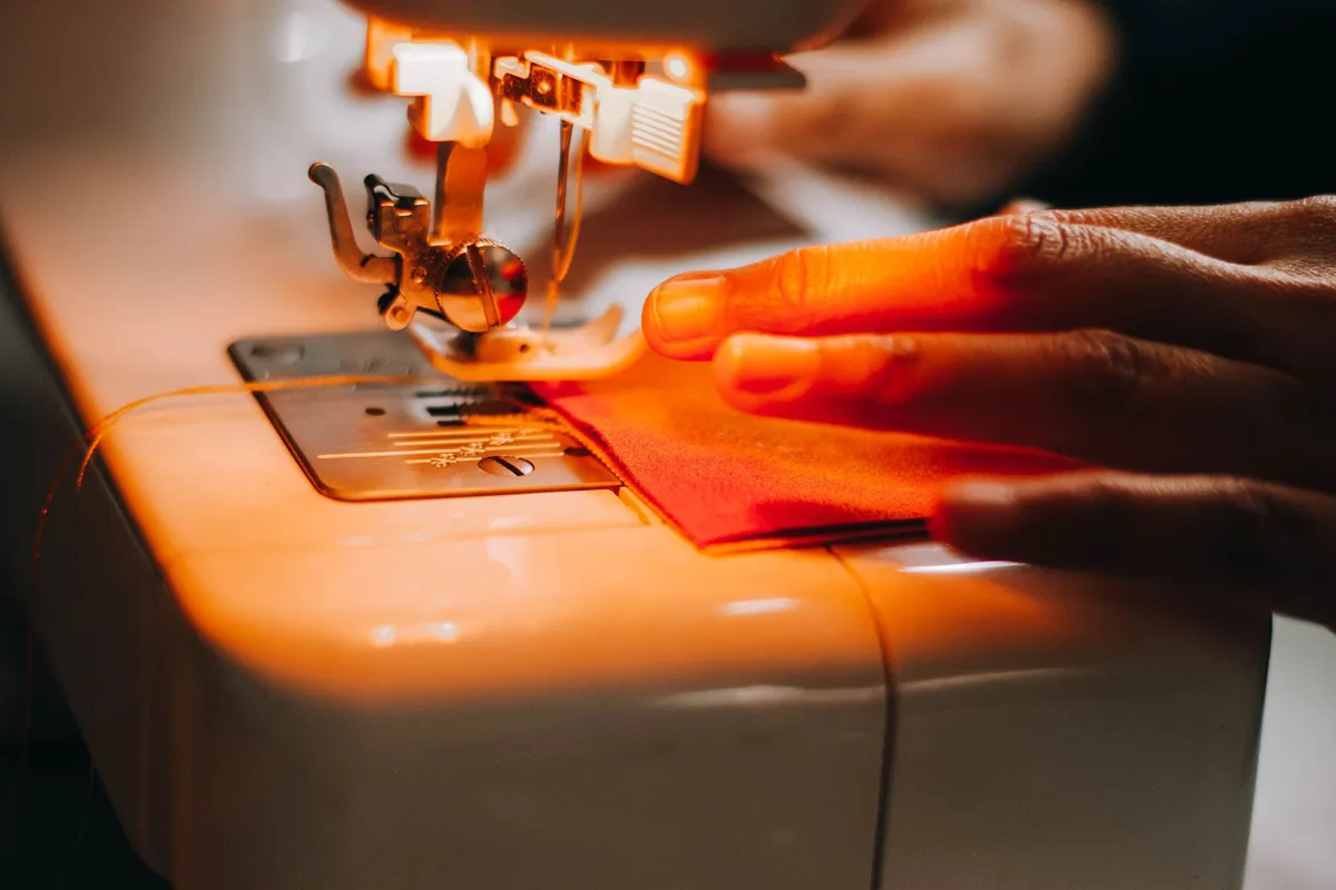 Sewing machine with folded cotton fabric ready for a first project
