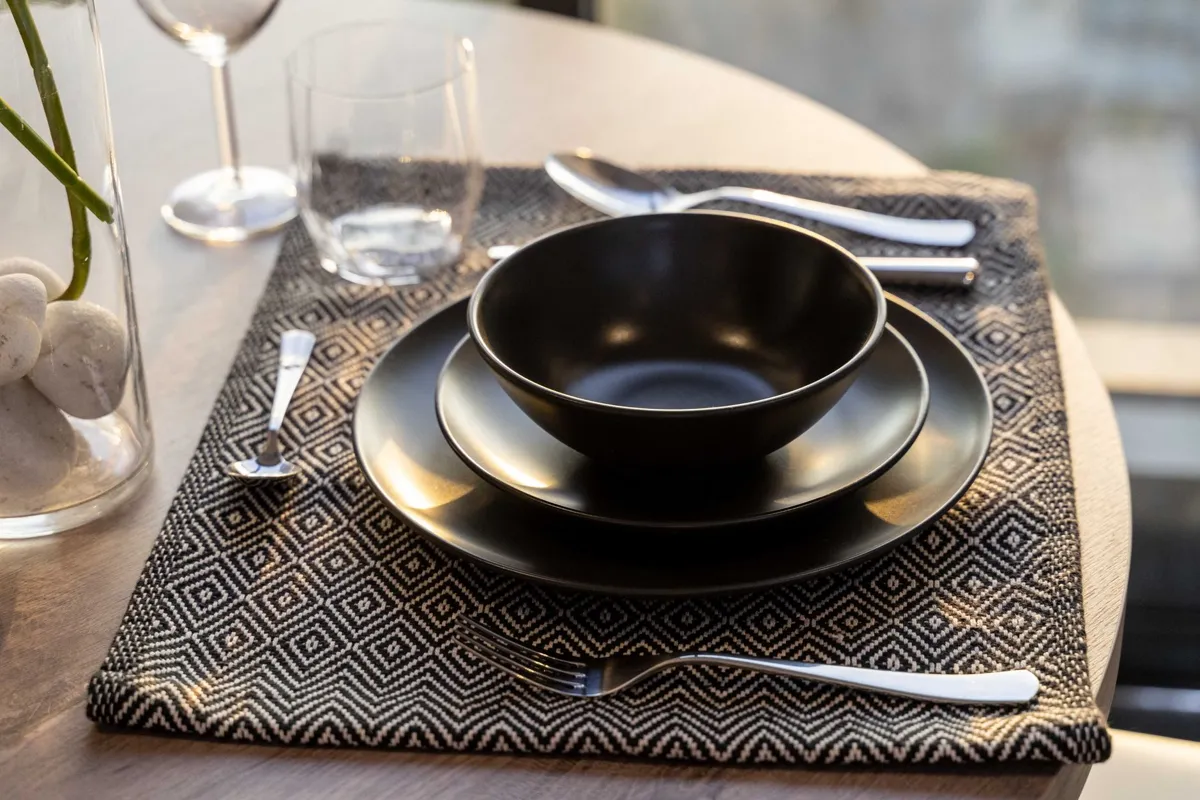 Fabric placemats on a dining table